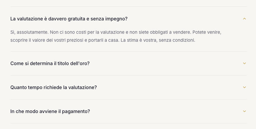 Esempio di accordion in un sito vetrina