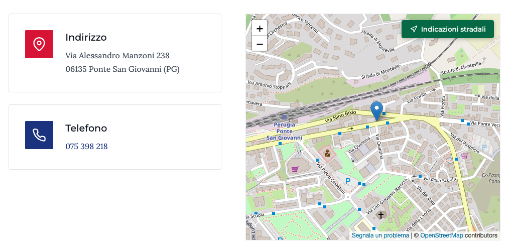 Esempio di sezione Contatti di un sito vetrina
