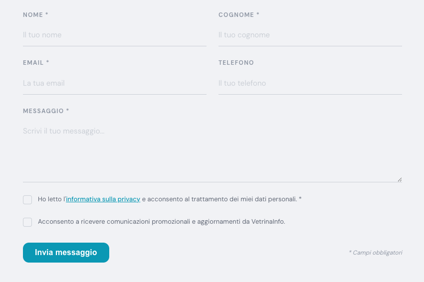 Esempio di form di contatto in un sito vetrina
