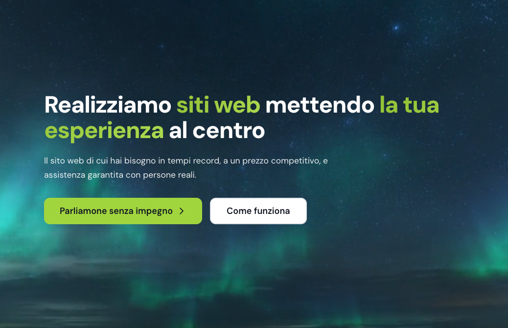 Esempio di hero area di un sito vetrina