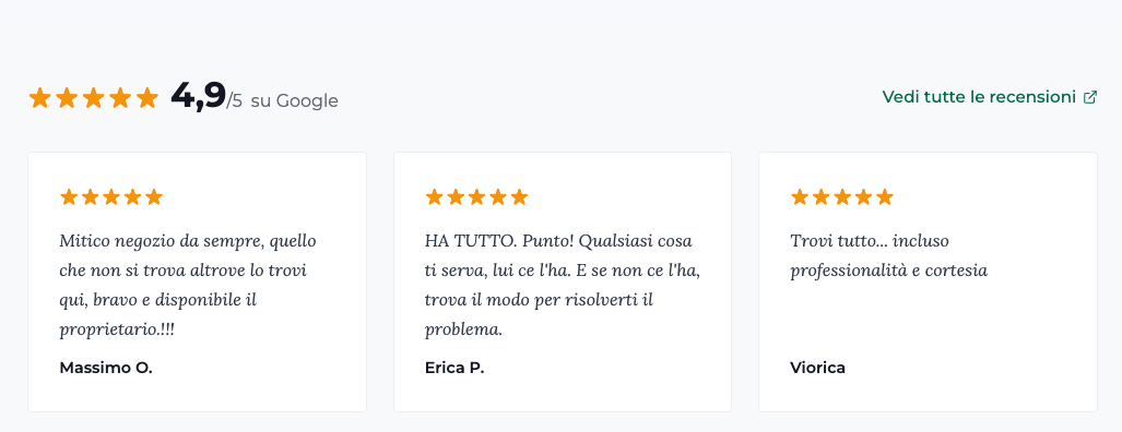 Esempio di sezione Recensioni di un sito vetrina