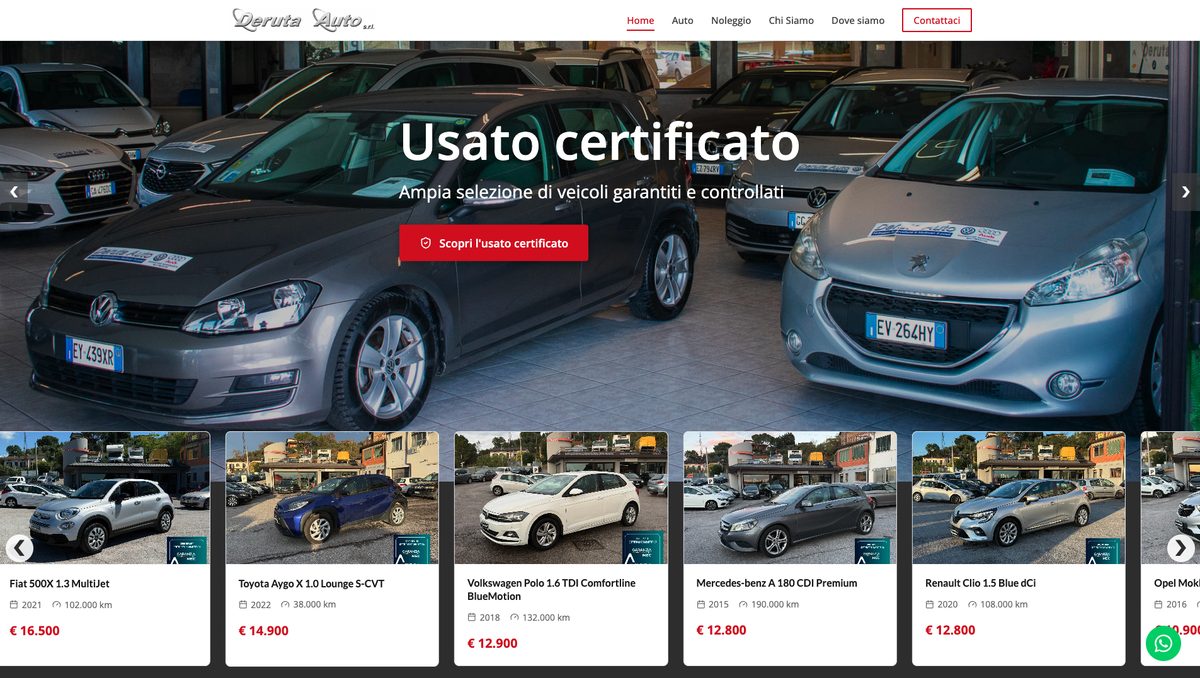 Homepage del sito web per concessionario auto con catalogo veicoli